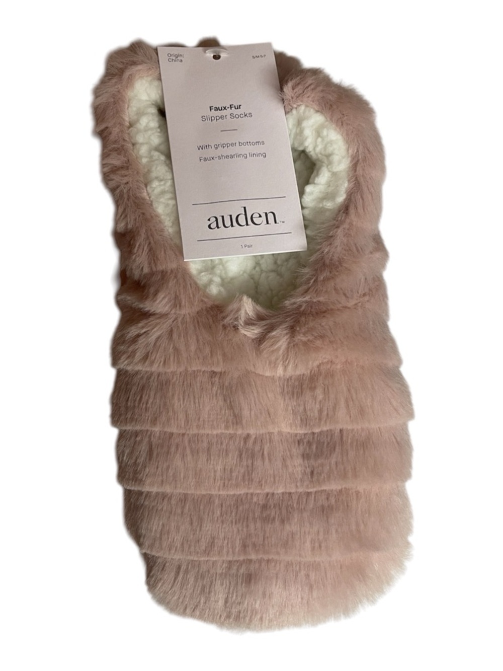 Auden Faux Fur Slipper Socks Womens S/M 5-7 Blush Pink Sherpa Lined Cozy NWT